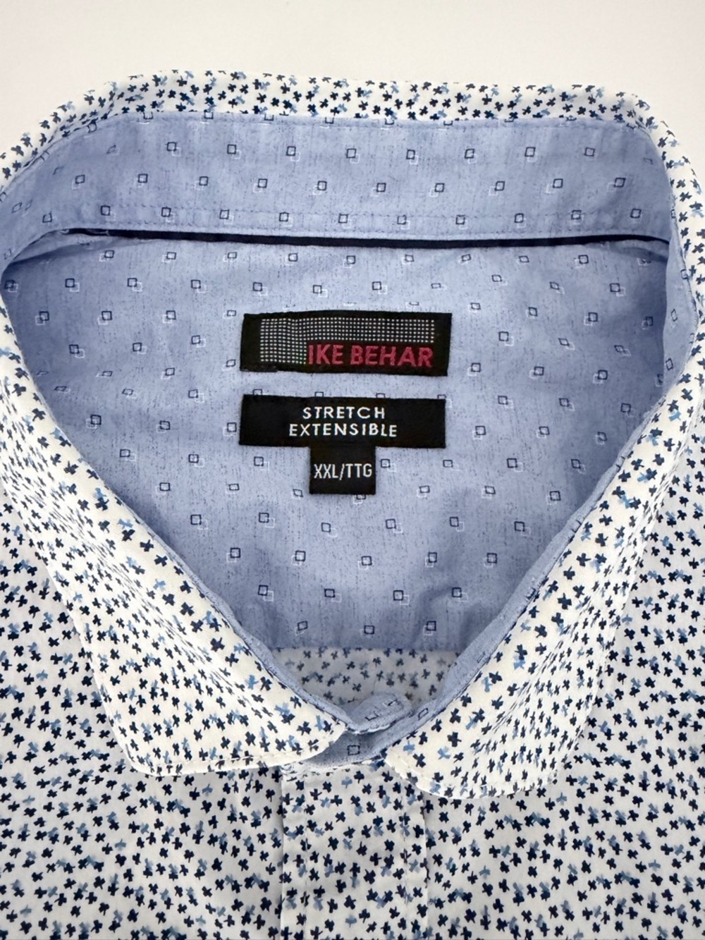 IKE BEHAR Blue Micro Print Short Sleeve Button-Up Shirt casual stretch mens xxl